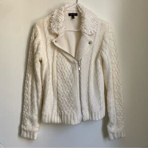 Jessica Simpson Vicky Cable Knit Sweater Moto Jacket S